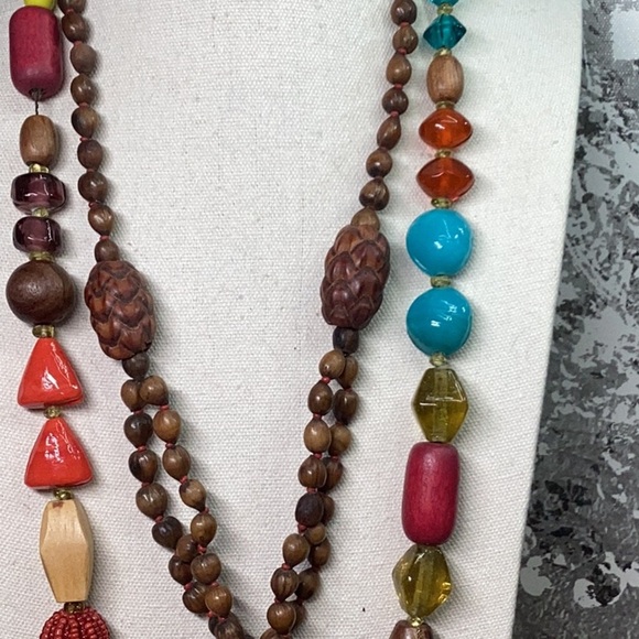 Necklace Set - Wood Beaded Necklace and Wood and Glass Necklace Very Unique - Picture 3 of 6
